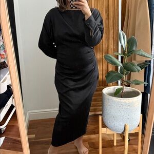 Norstrom Lush Clothing Midi Dolman Sleeves Black Dress. S